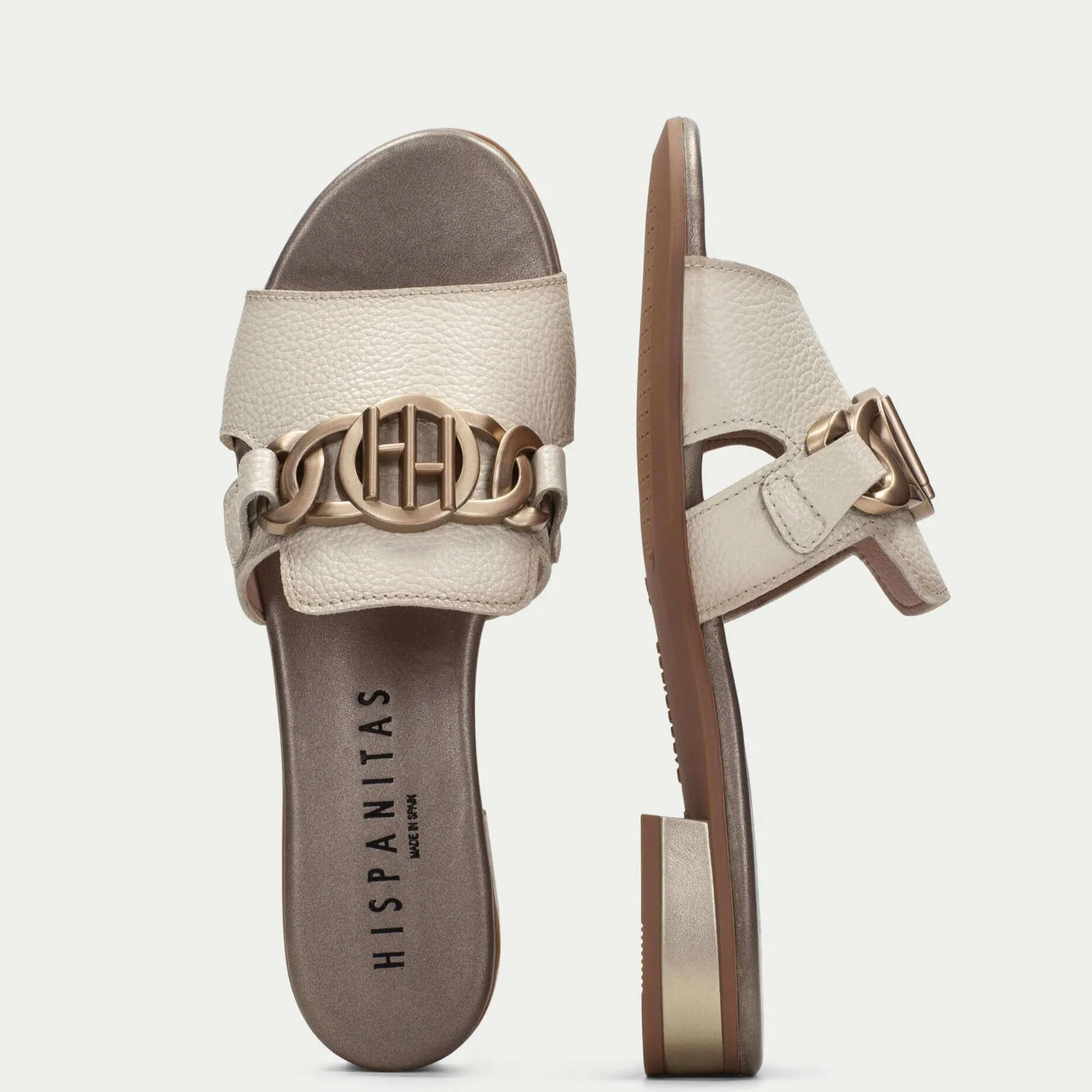 Hispanitas Off White Leather Flat Mules