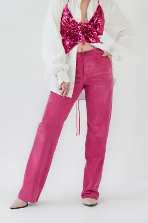 Hot Pink Suede Mid Rise Pants ~ 31W