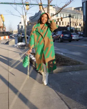 Houndstooth Wool Blend Duster- Green