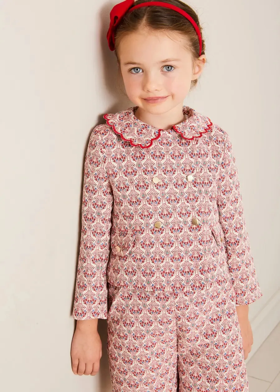 Iris Jacquard Statement Collar Jacket in Red (4-12yrs)