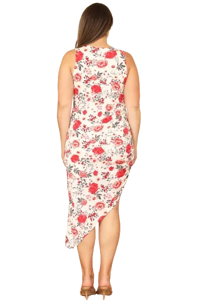 Ivory Plus Size Sleeveless Ruched One Side Floral Dress - Pack of 6