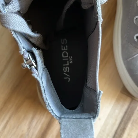 J SLIDES Norris Platform High Top Grey Suede Bootie Side Zip Women’s Size 5 NWOT