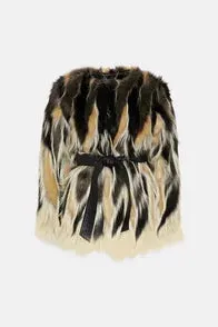 Jacquard Faux Fur Pu Belted Coat