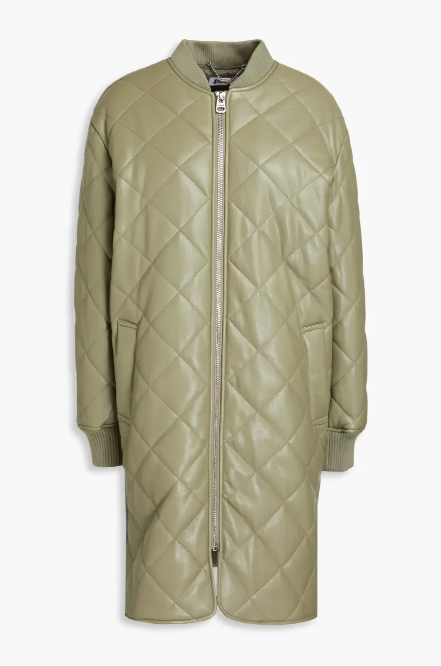 JAKKE Quilted Vegan Leather Coat - Sage Green