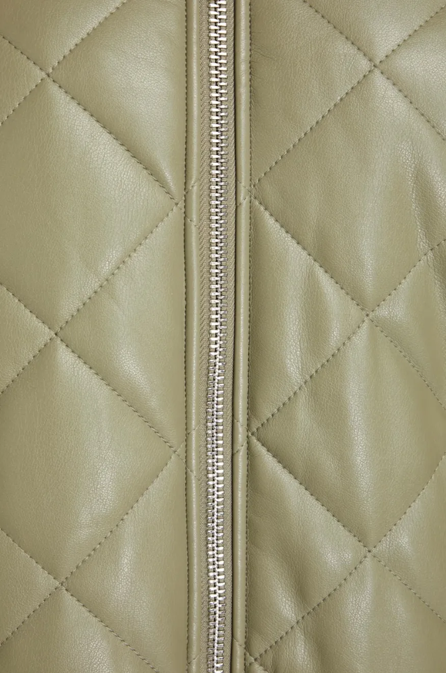 JAKKE Quilted Vegan Leather Coat - Sage Green