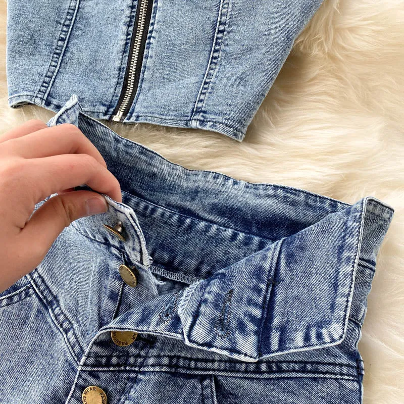Jeans Vest Skirts Sets