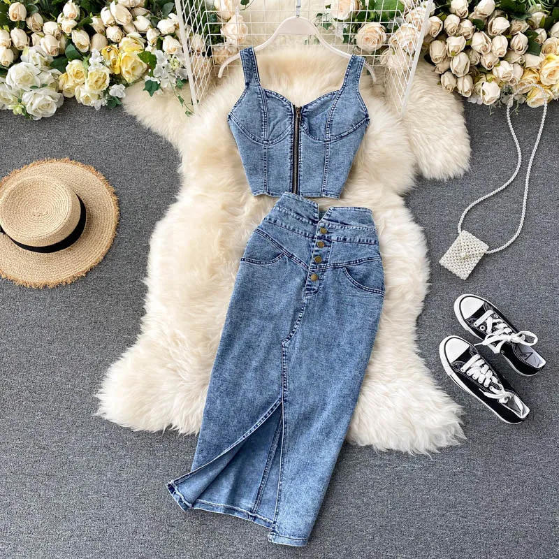 Jeans Vest Skirts Sets
