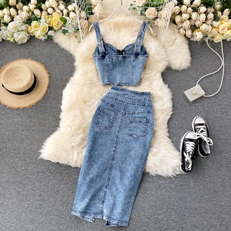 Jeans Vest Skirts Sets