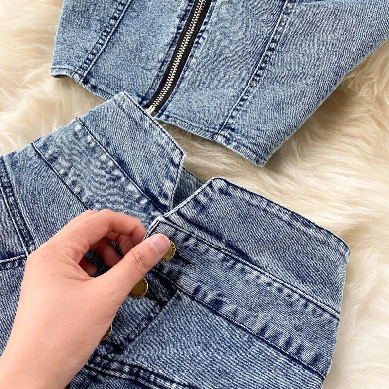 Jeans Vest Skirts Sets