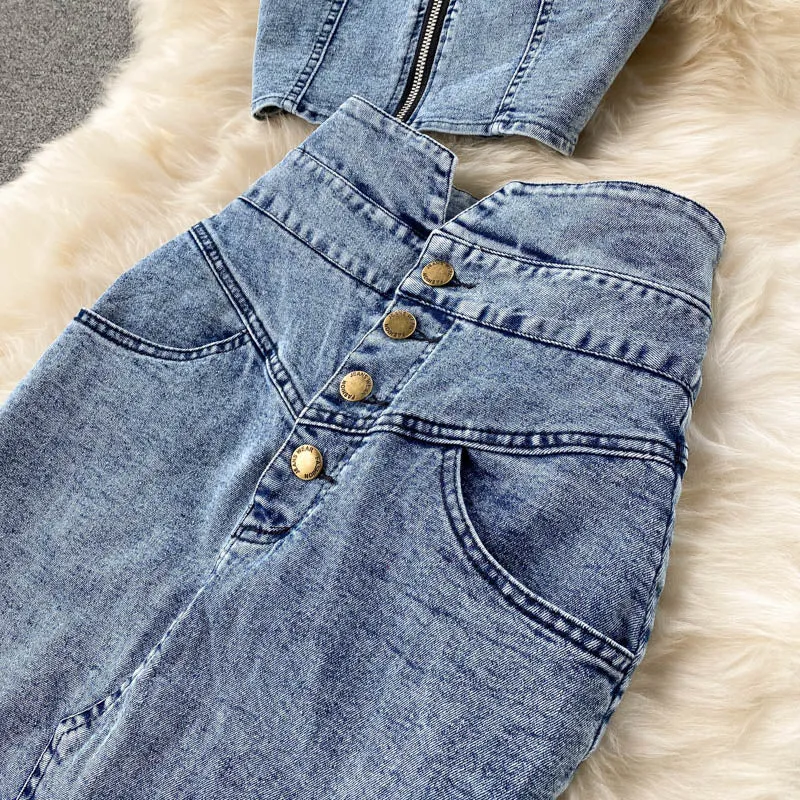 Jeans Vest Skirts Sets