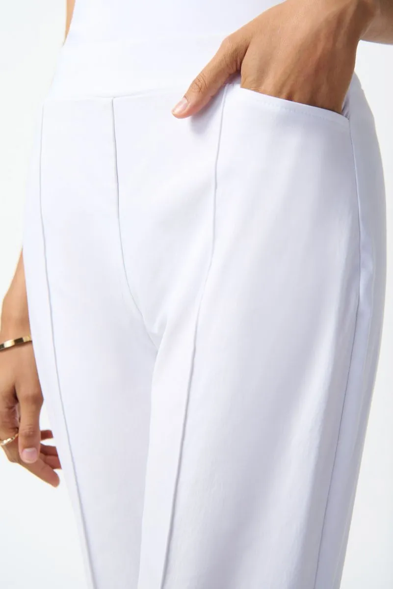 Joseph Ribkoff White/Multi Pleated Embroidered Pull On Cropped Pants 242006