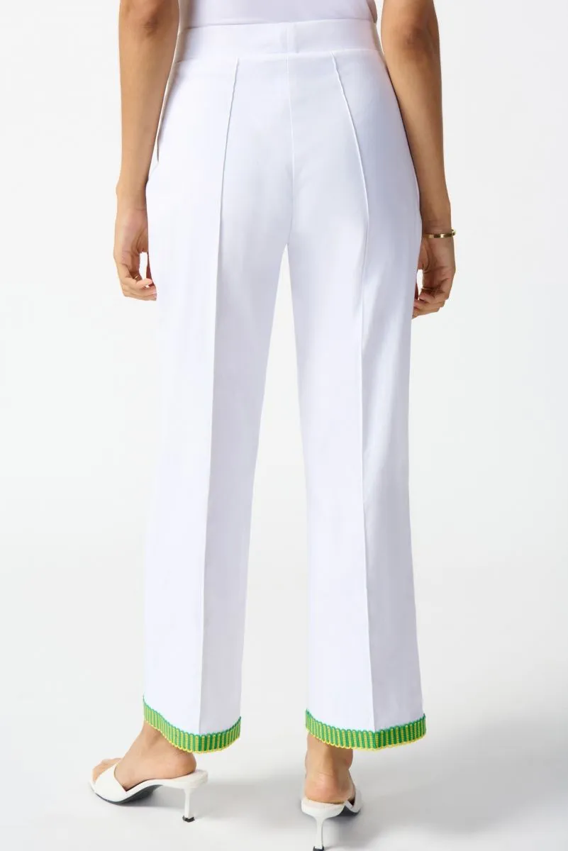 Joseph Ribkoff White/Multi Pleated Embroidered Pull On Cropped Pants 242006