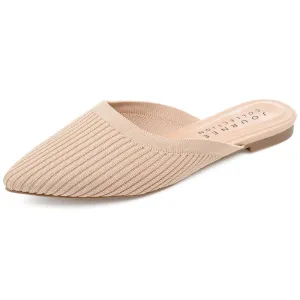 Journee Flat Knit Mules for Women - Closed Pointed Toe Slip-On Shoe - Comfortable Aniee Slide Beige 10 Medium Womens US