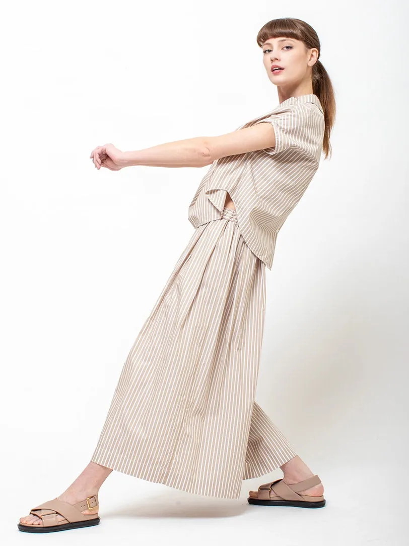 Juda Cropped Pants - Beige Stripes