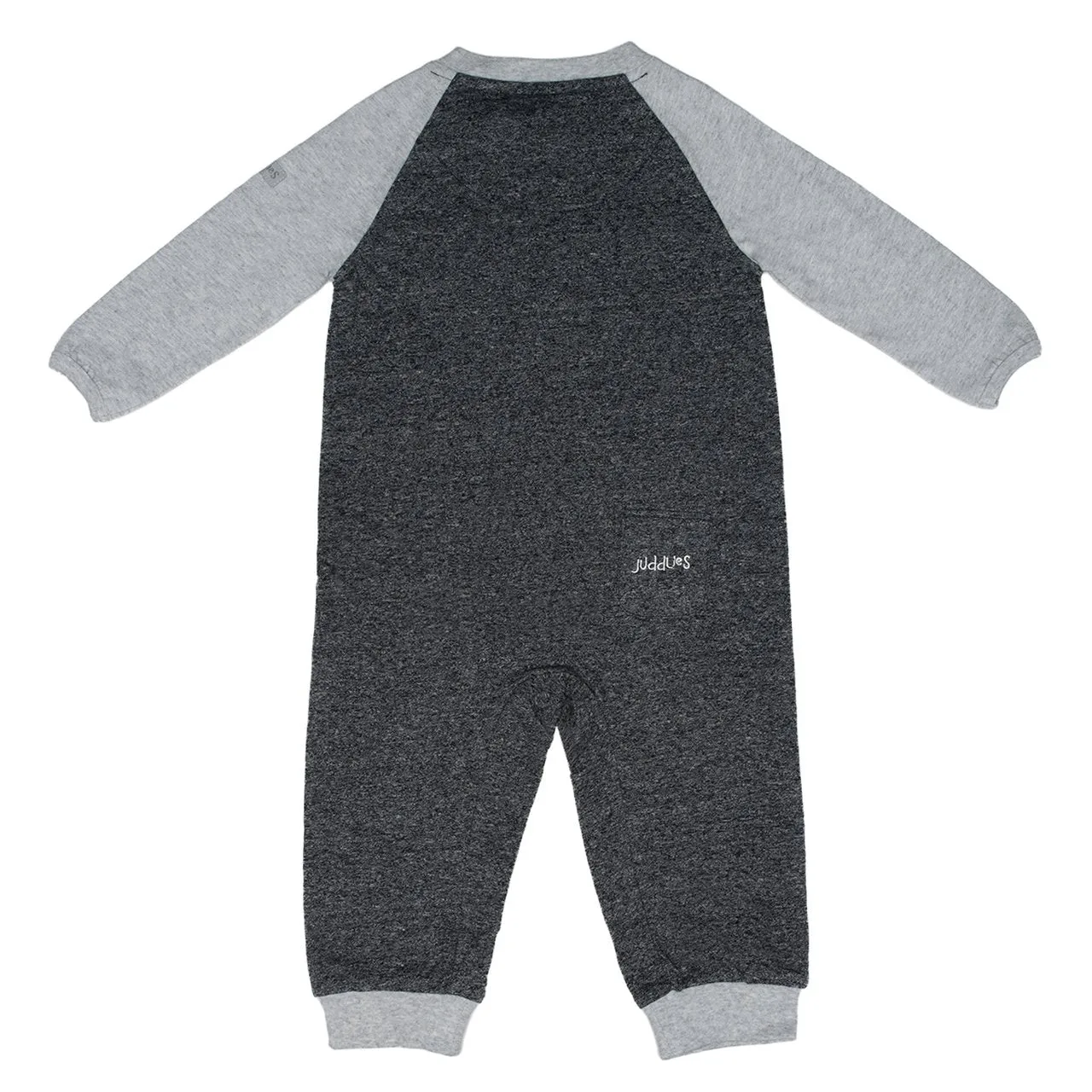 Juddlies - Organic Baby Playsuit Sleepsuit with Double Zip - Raglan Collection - Graphite Black/Grey