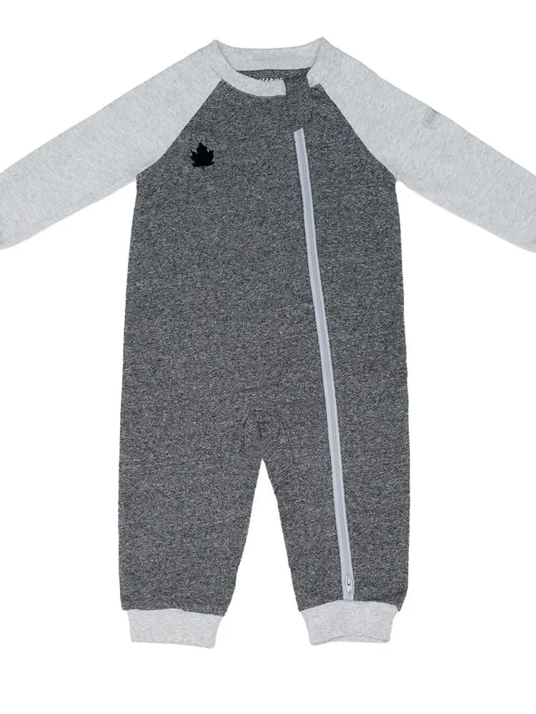 Juddlies - Organic Baby Playsuit Sleepsuit with Double Zip - Raglan Collection - Graphite Black/Grey