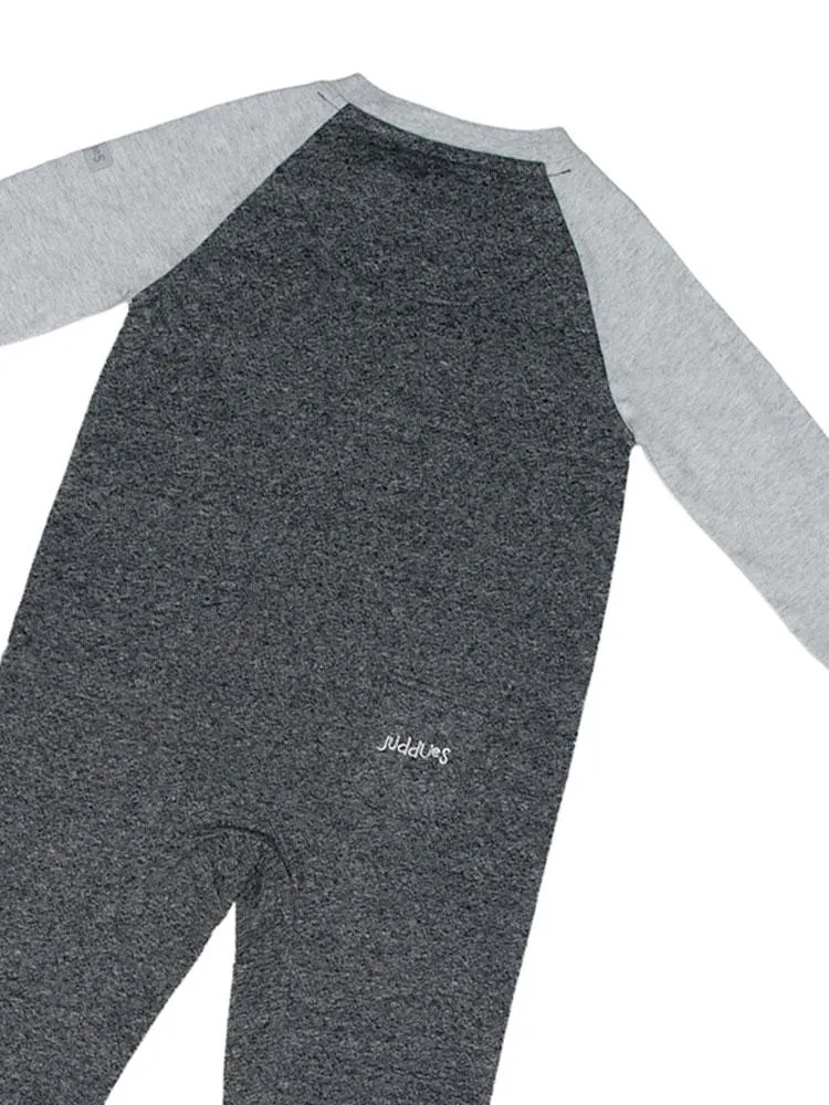 Juddlies - Organic Baby Playsuit Sleepsuit with Double Zip - Raglan Collection - Graphite Black/Grey