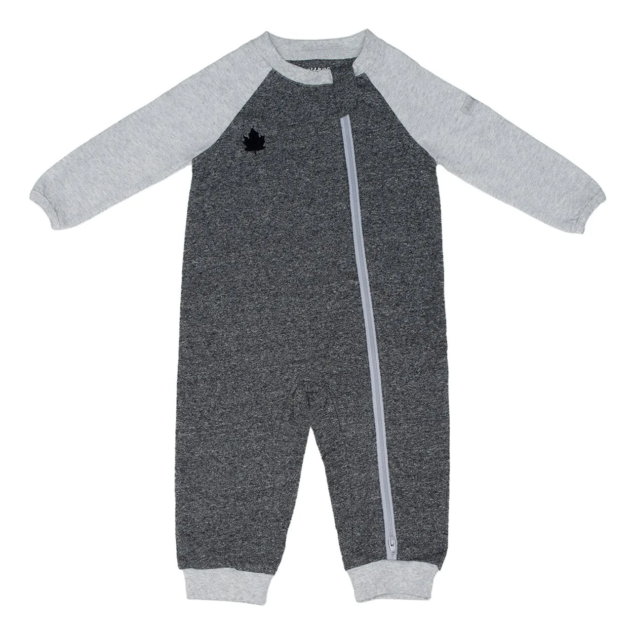 Juddlies - Organic Baby Playsuit Sleepsuit with Double Zip - Raglan Collection - Graphite Black/Grey
