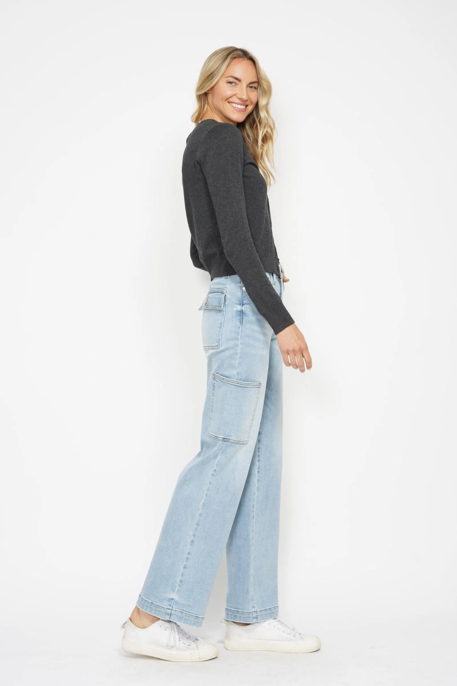 Judy Blue High Rise Cargo Wide Leg Jeans