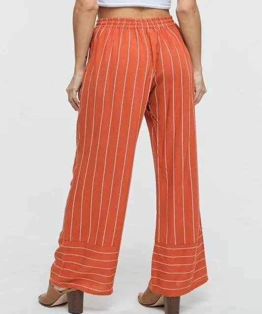 Julia Tassel Detail Stripe Pants - Rust