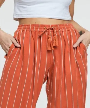 Julia Tassel Detail Stripe Pants - Rust