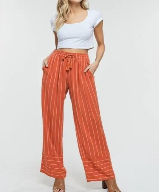 Julia Tassel Detail Stripe Pants - Rust