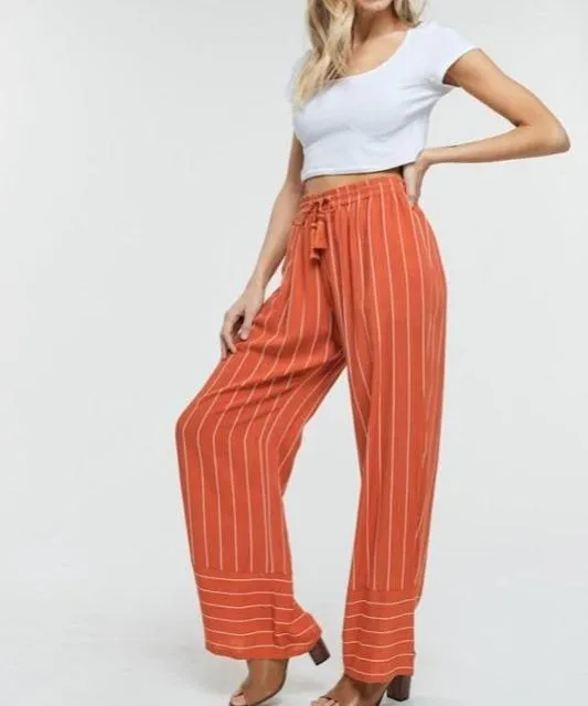 Julia Tassel Detail Stripe Pants - Rust