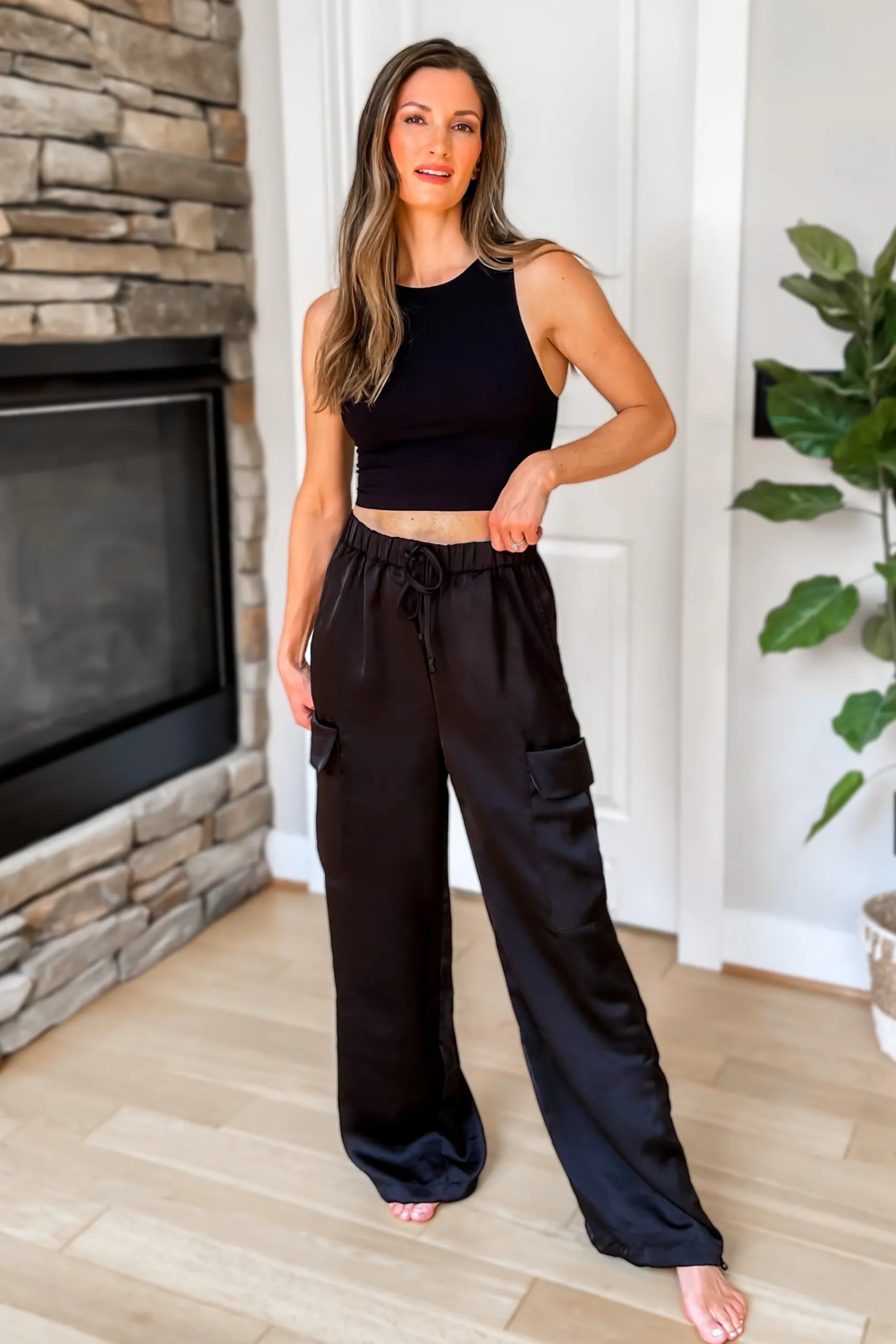 Just For You Satin Cargo Pants - Black - FINAL SALE
