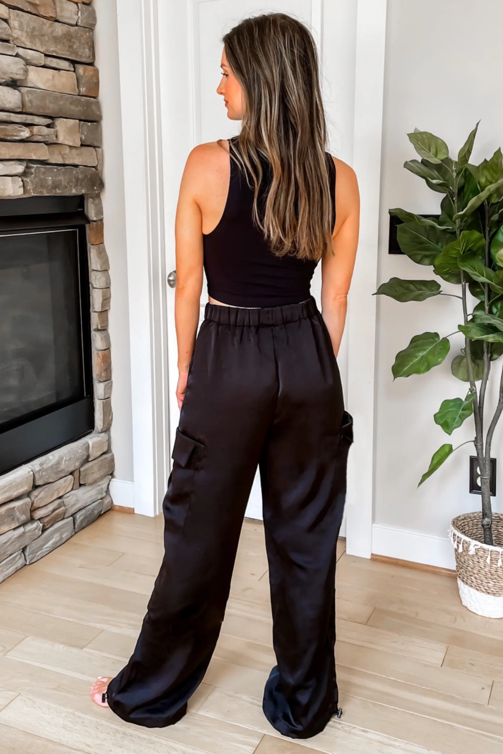 Just For You Satin Cargo Pants - Black - FINAL SALE