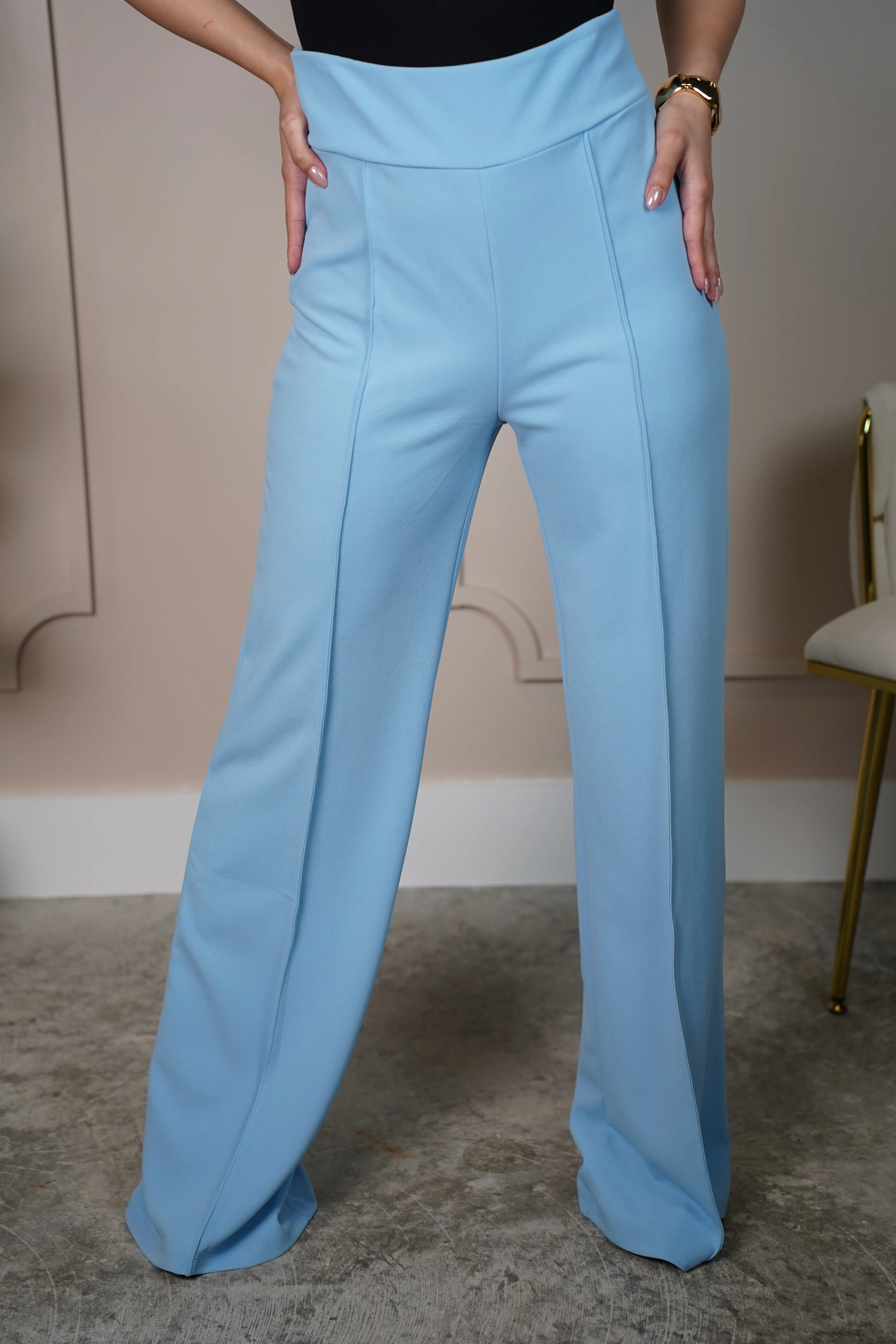 Karla Pants – Sleek & Stretchy Sky Blue Trousers