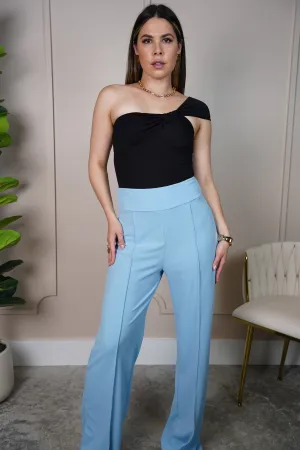 Karla Pants – Sleek & Stretchy Sky Blue Trousers