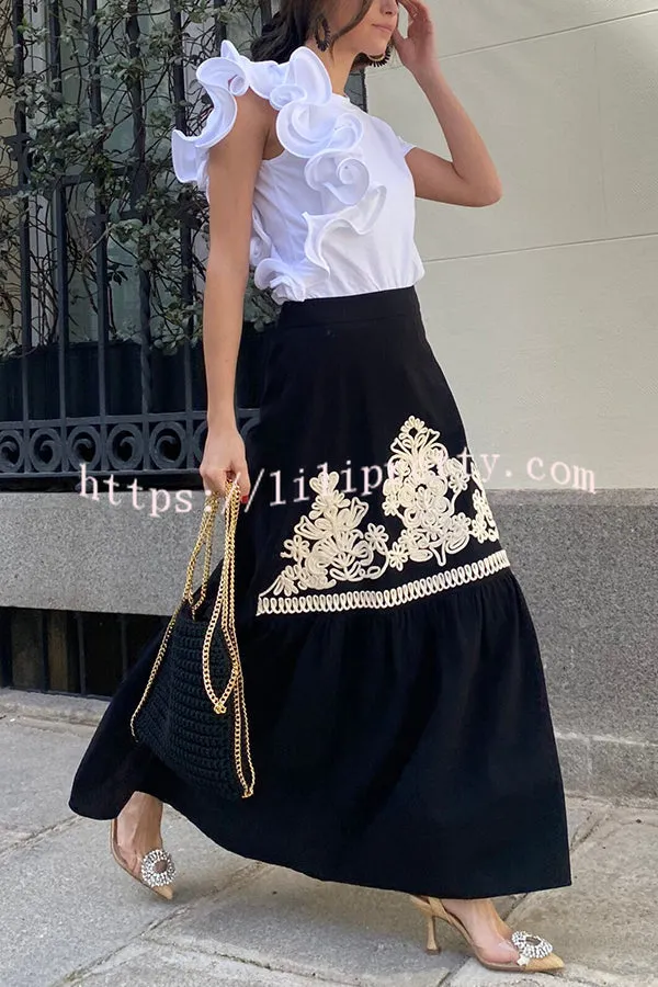 Kassidy Ethnic Embroidered Printed Elastic Waist Maxi Skirt