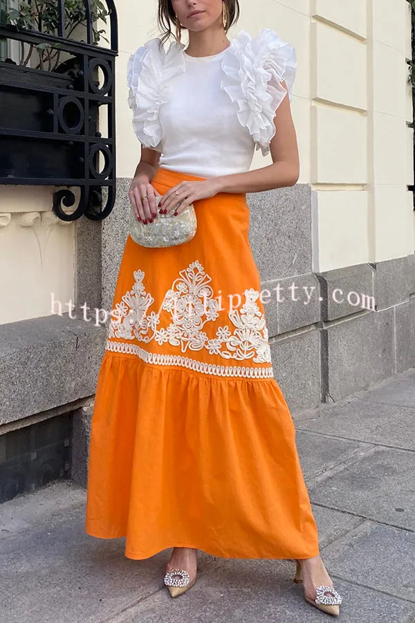 Kassidy Ethnic Embroidered Printed Elastic Waist Maxi Skirt