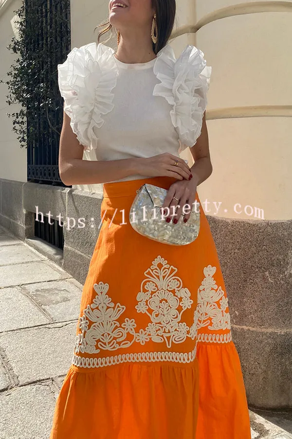 Kassidy Ethnic Embroidered Printed Elastic Waist Maxi Skirt
