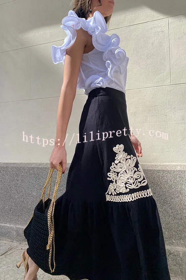 Kassidy Ethnic Embroidered Printed Elastic Waist Maxi Skirt