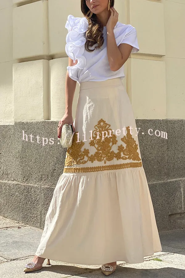 Kassidy Ethnic Embroidered Printed Elastic Waist Maxi Skirt