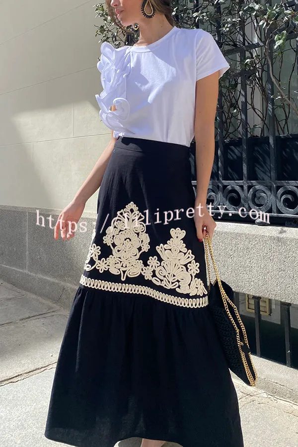 Kassidy Ethnic Embroidered Printed Elastic Waist Maxi Skirt