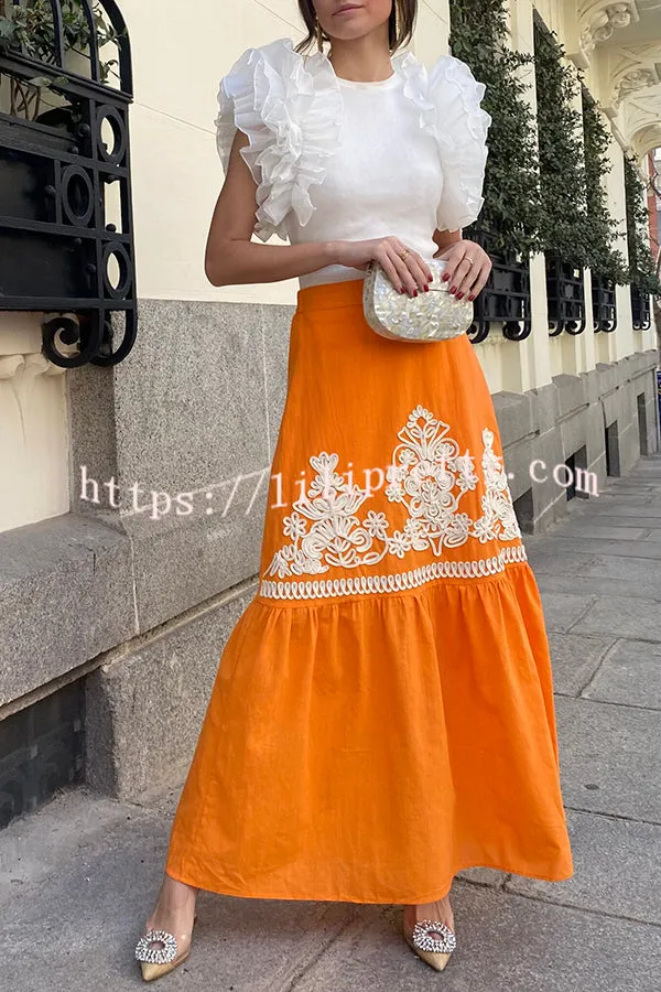 Kassidy Ethnic Embroidered Printed Elastic Waist Maxi Skirt