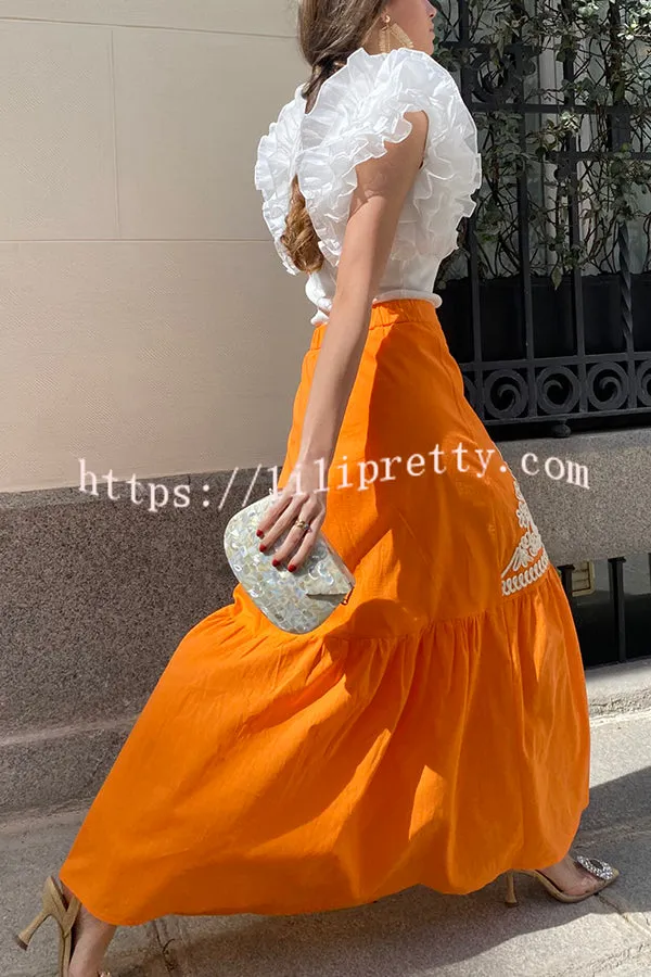 Kassidy Ethnic Embroidered Printed Elastic Waist Maxi Skirt