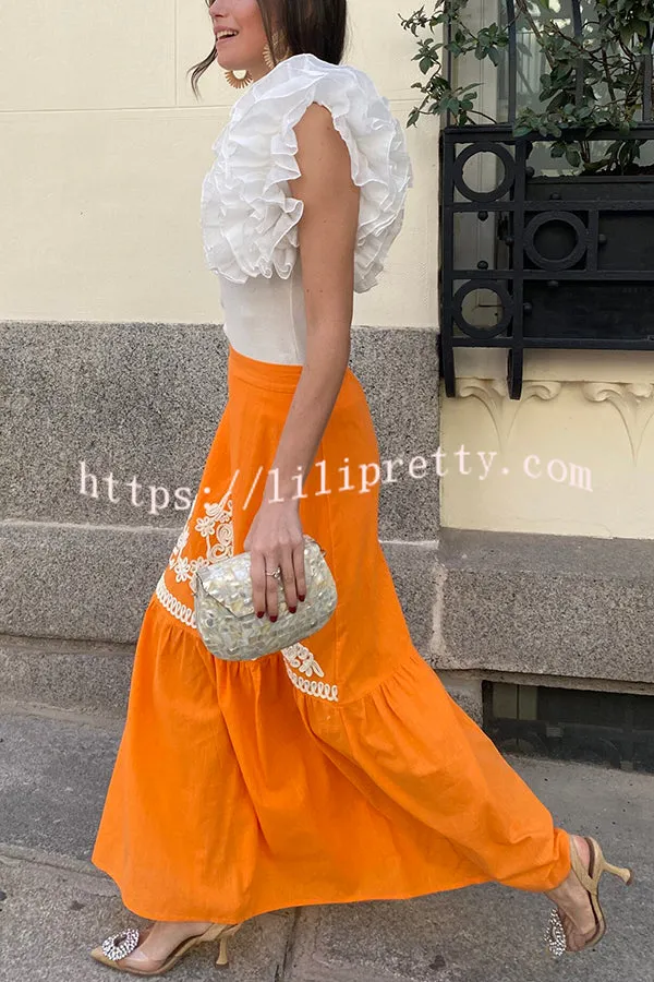 Kassidy Ethnic Embroidered Printed Elastic Waist Maxi Skirt
