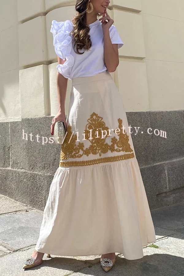 Kassidy Ethnic Embroidered Printed Elastic Waist Maxi Skirt