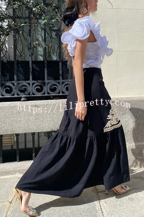 Kassidy Ethnic Embroidered Printed Elastic Waist Maxi Skirt
