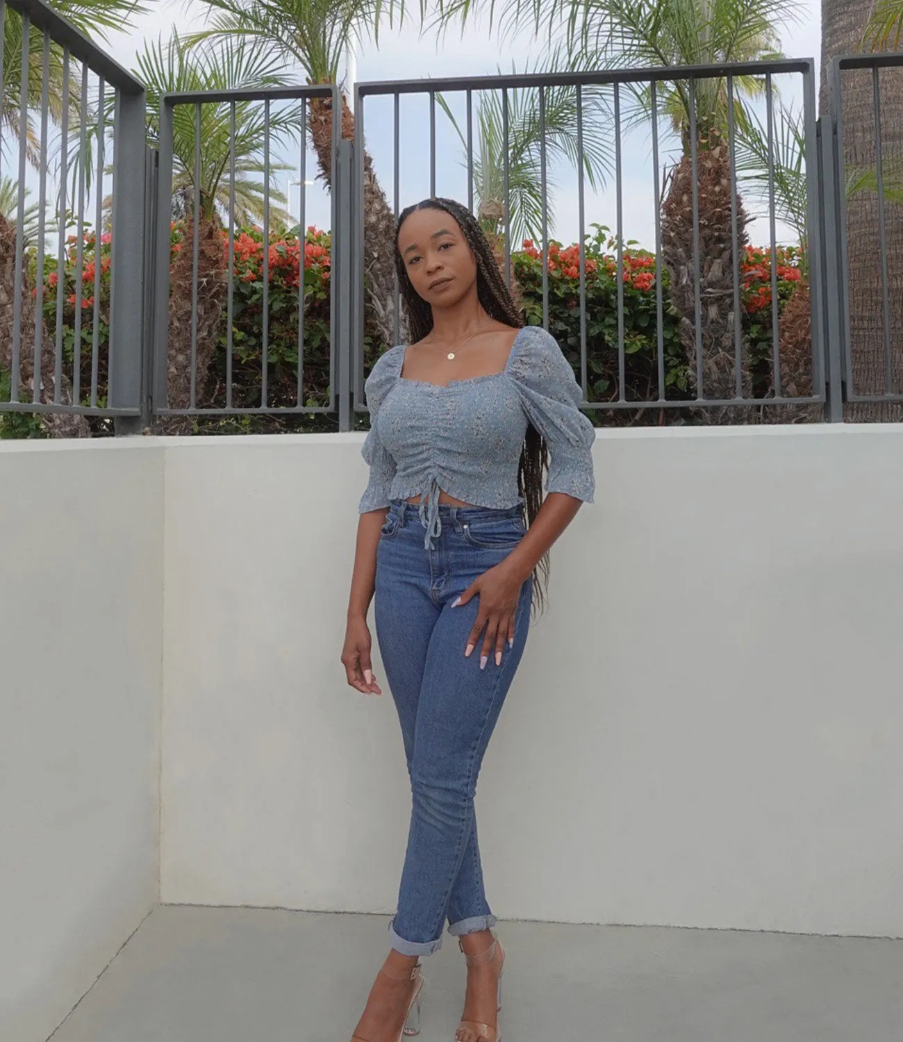 Kaz Mid Sleeve Floral Top(Blue)