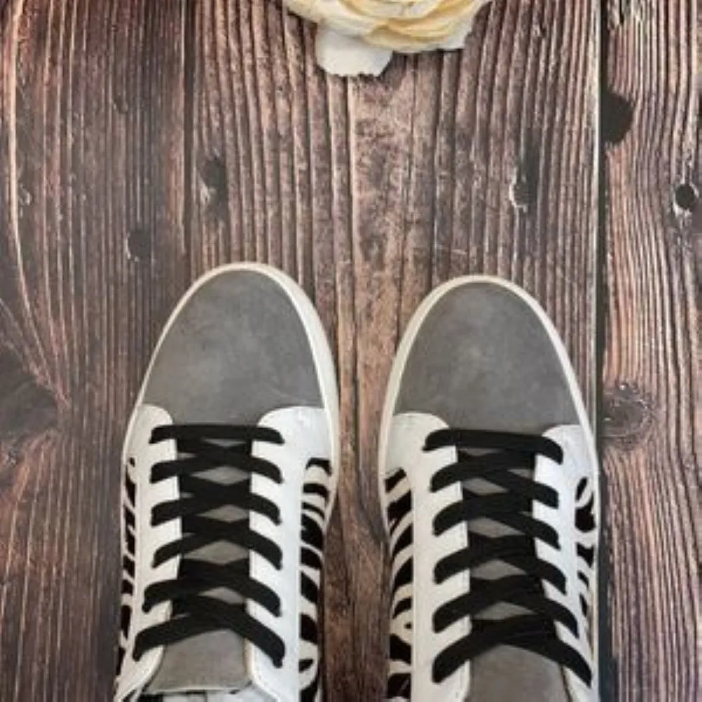 Kenneth Cole White/Black/Gray Leather Kam Sneakers 7.5M