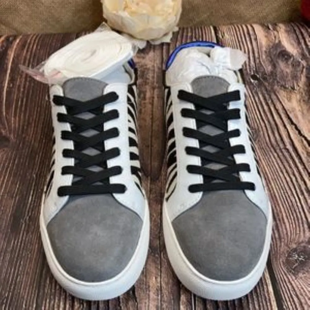 Kenneth Cole White/Black/Gray Leather Kam Sneakers 7.5M