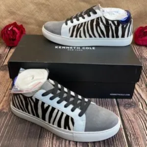 Kenneth Cole White/Black/Gray Leather Kam Sneakers 7.5M