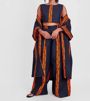 Kimono cropped top wide leg pants three-piece set