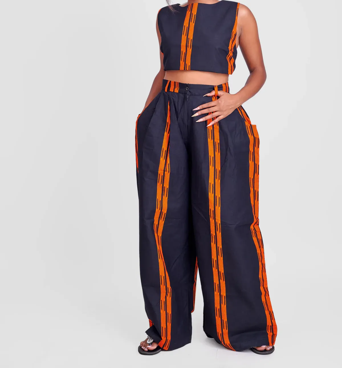 Kimono cropped top wide leg pants three-piece set