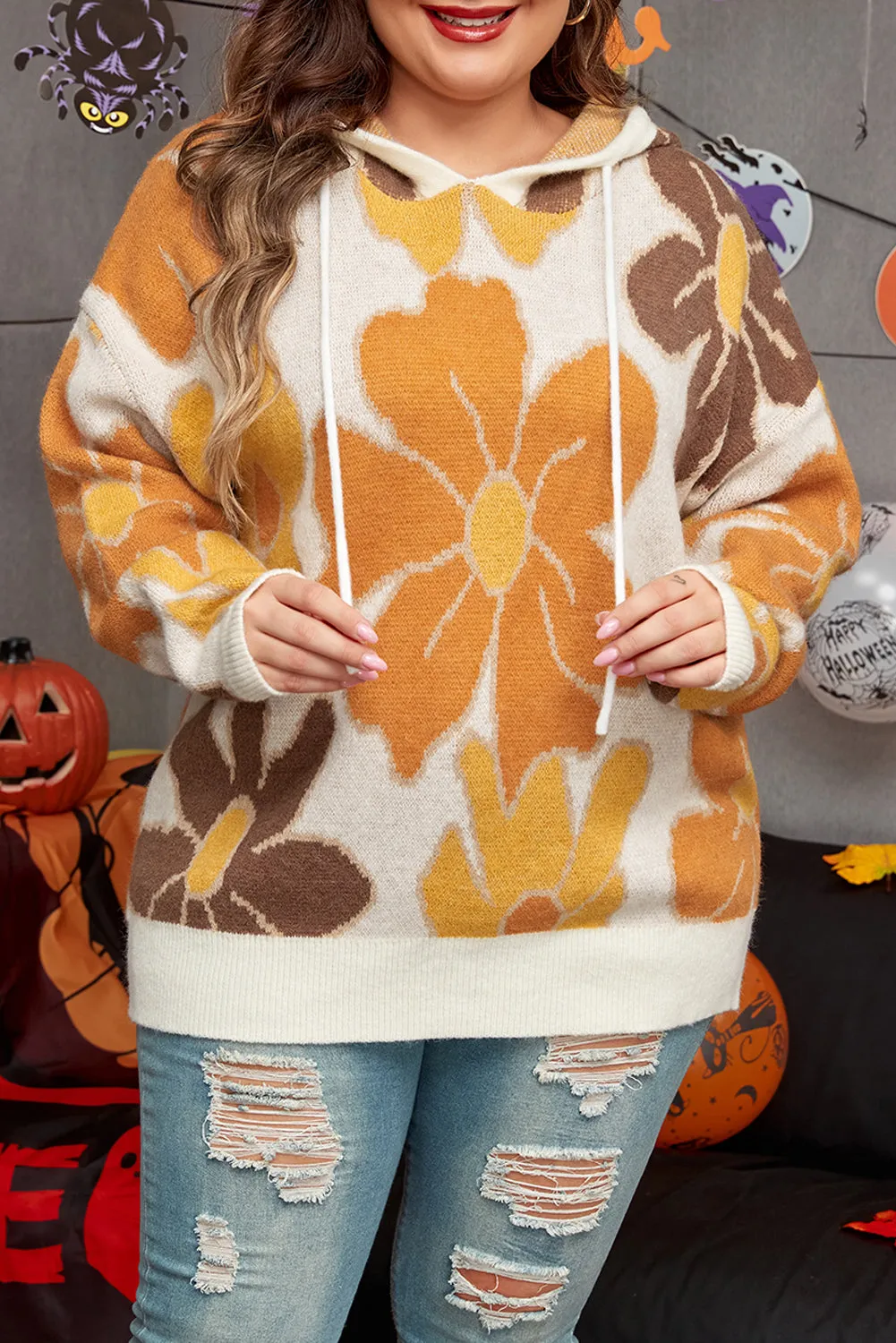 Knitted Hooded Plus Size Sweater