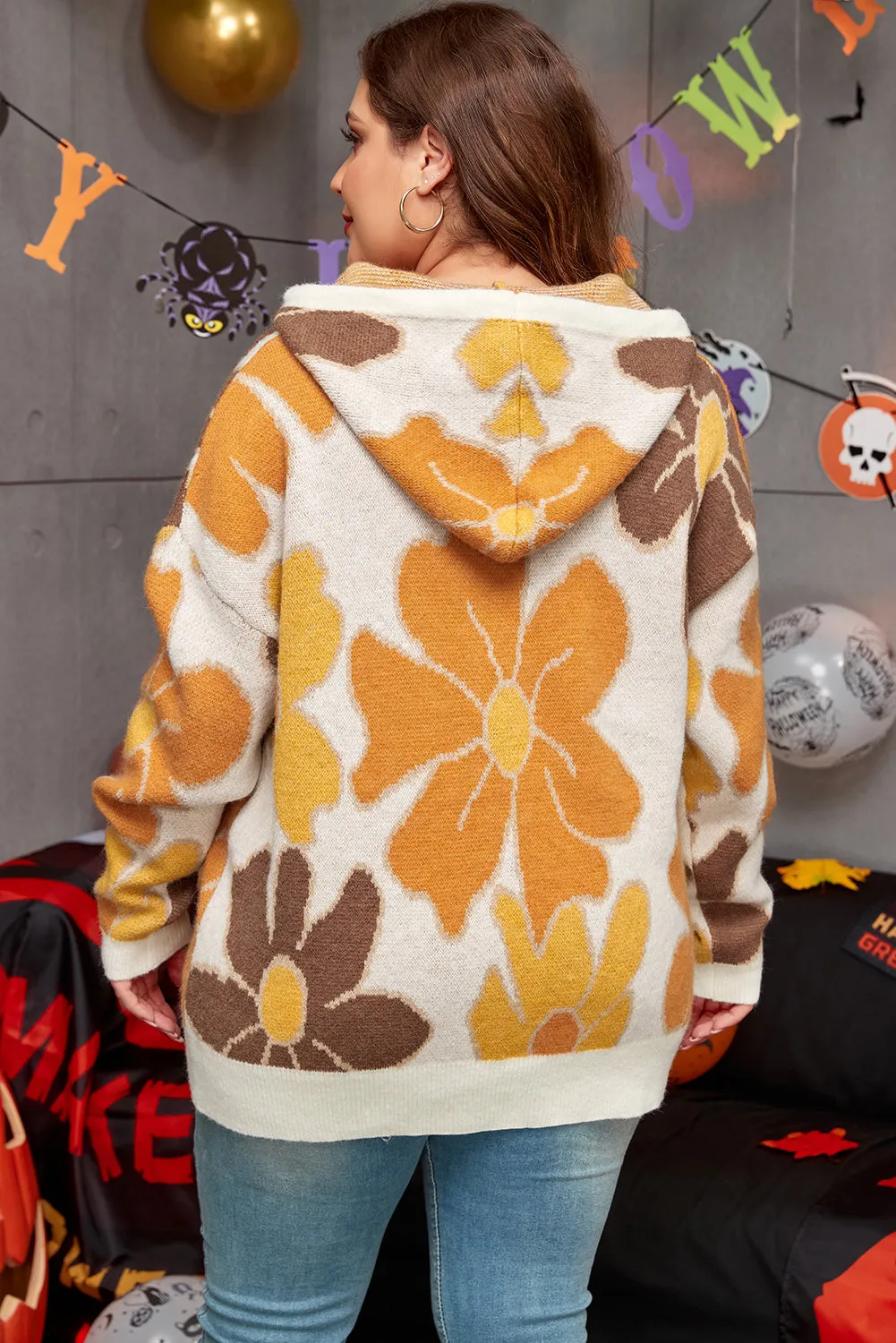 Knitted Hooded Plus Size Sweater